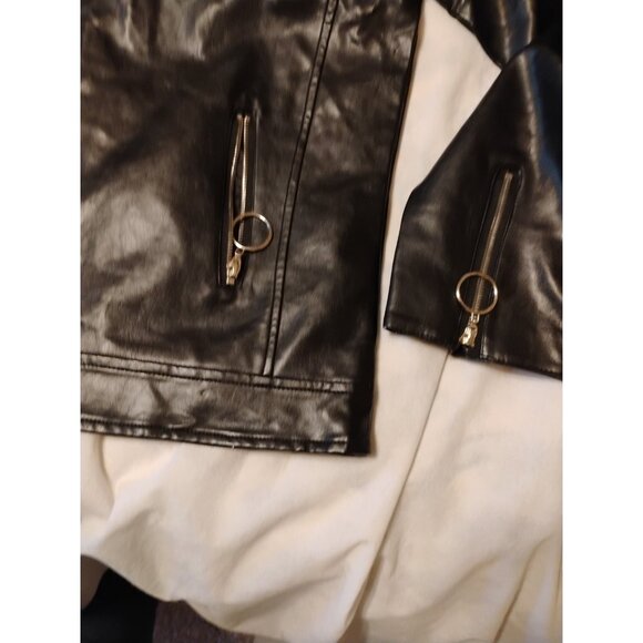 AOWOFS Jacket Slim Fit Faux Leather Motorcycle Coat Zip Biker 2XL Fits Like XL - Picture 4 of 9